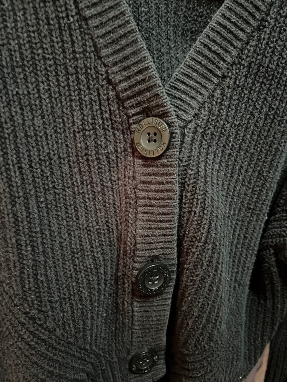 Hollister Dark Charcoal Ribbed V-Neck Button Cardigan - Picture 3 of 4